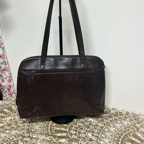 Buxton brown leather briefcase zip & snap pockets over shoulder vintage - Picture 3 of 14